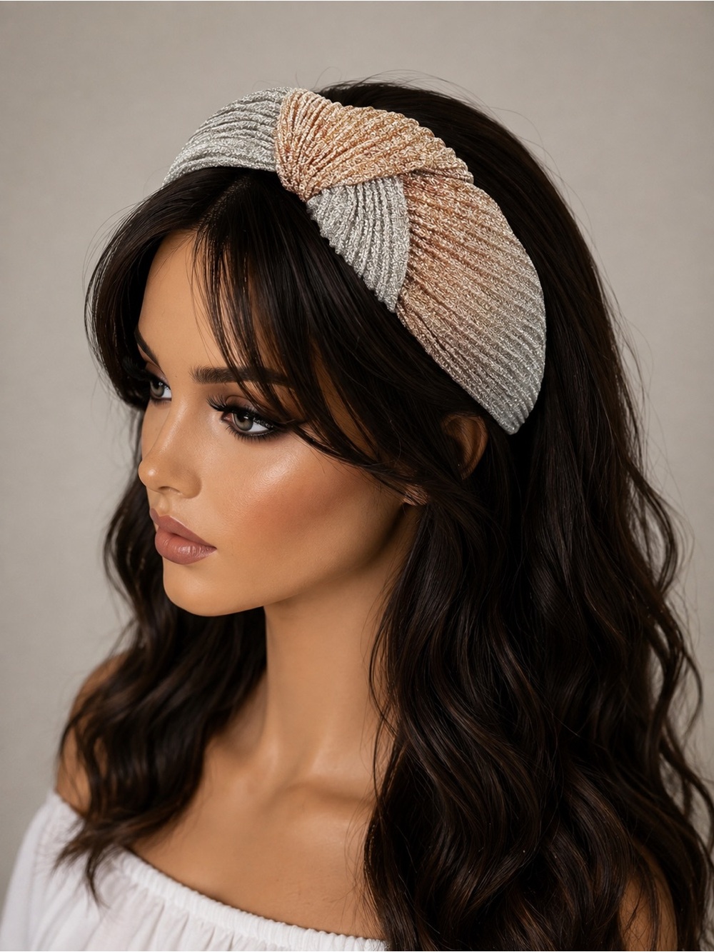 Silver Gray and Pink Shimmer Headband